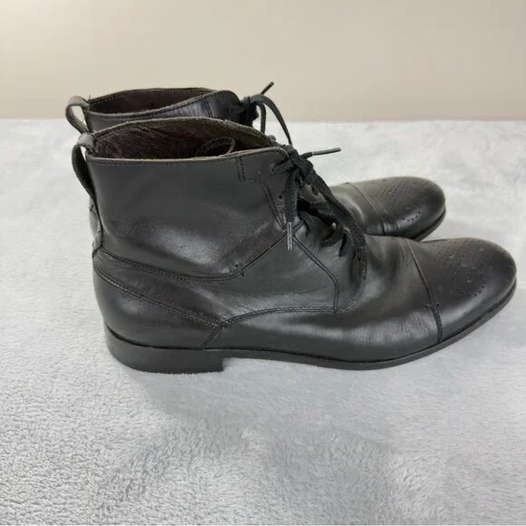 John Varvatos Men's Size 9.5 US Black Leather Wingtip Ankle Boots Made in China